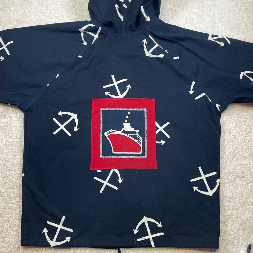 Asian Creations Nautical AnchorJacket Hooded Cotton Coat Oversized Women’s Large - Picture 7 of 7